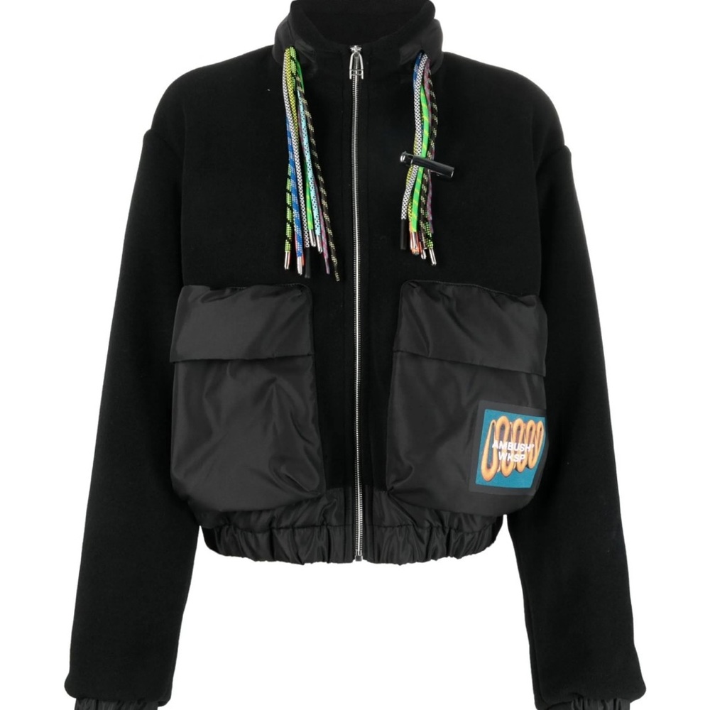 Ambush black cropped jacket with multi-coloured drawstrings Women’s size L